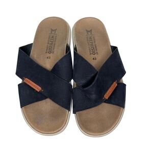 Mephisto Navy Leather Slide Sandals Men Size 10